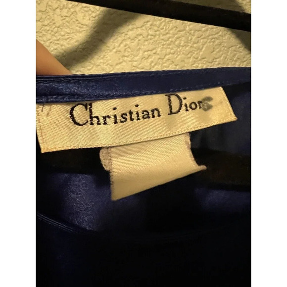 Vintage Christian Dior Women's Royal Blue Embroidered Night Gown Size L/XL - Picture 2 of 16